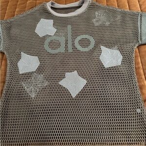 ALO Yoga Gray Mesh Short Sleeve Top